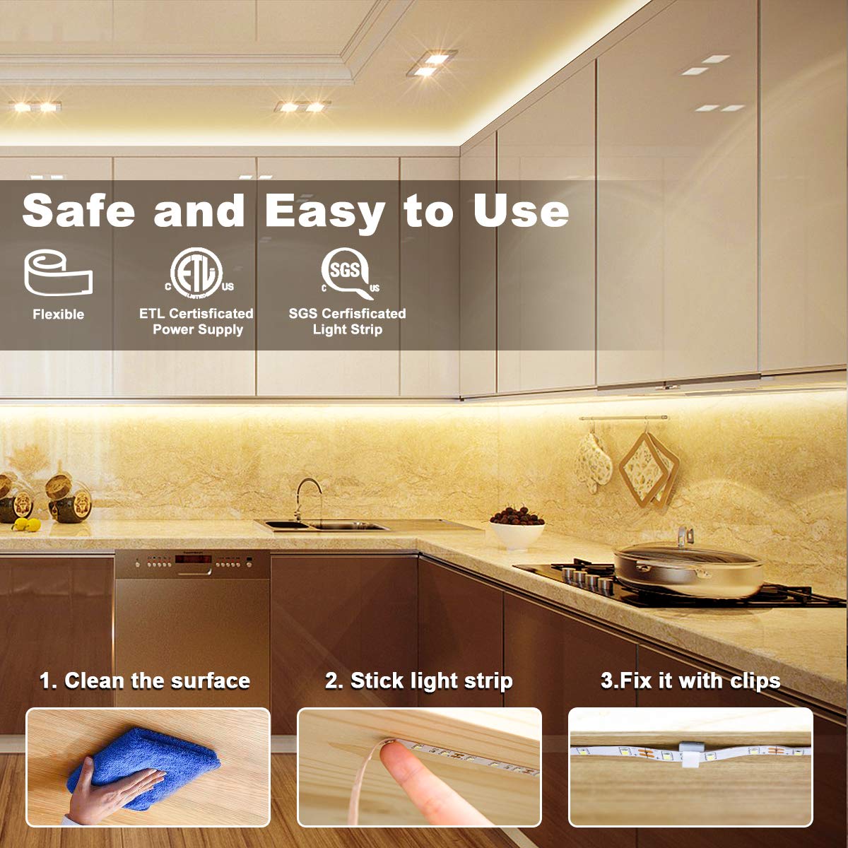 MY BEAUTY LIGHT LED Strip Lights Warm White,16.4ft Dimmable LED Light Strip with RF Remote,300 Bright 3000K 2835 LEDs,Plug-in Adhesive Rope Lights