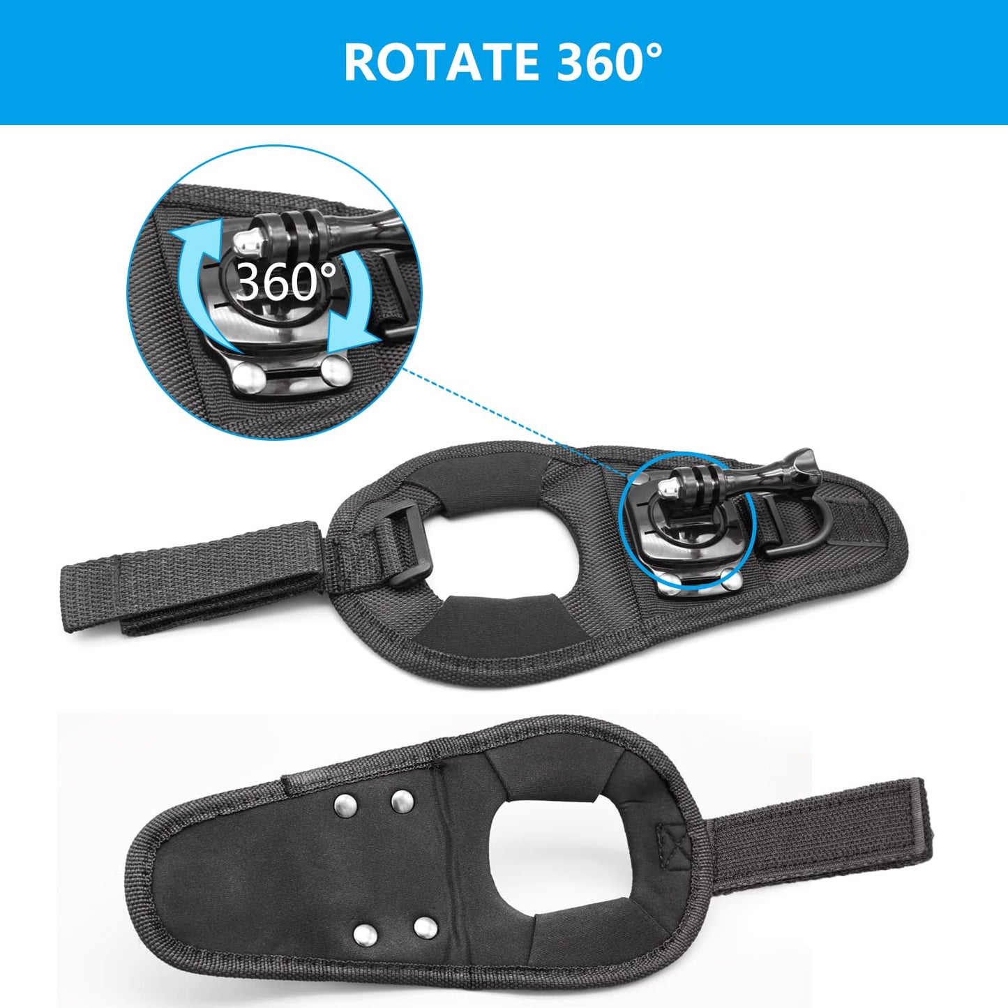 Haoyou 360 Degree Rotating Hand Strap Mount, Compatible with Gopro Hero 13 12 11 10 9 8 7 6 5 4 3+ 3 Session AKASO DJI OSMO and Other Action Cameras