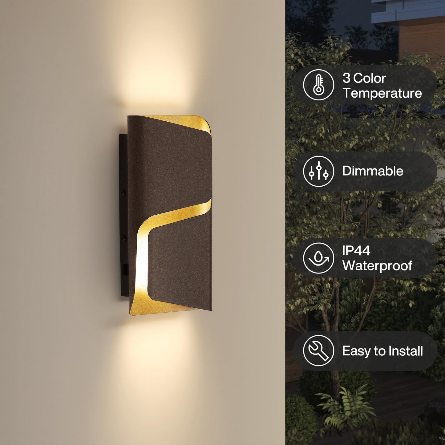 Tribesigns LED Outdoor Wall Lights with Dusk to Dawn Sensor, 11.8" Modern Wall Sconce with 3CCT, Dimmable, Waterproof, Exterior Lighting Fixtures