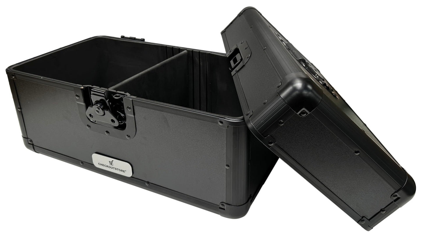 CheckOutStore Black Aluminum 7" 45 RPM Record Storage Box (Holds Up to 200 Records)