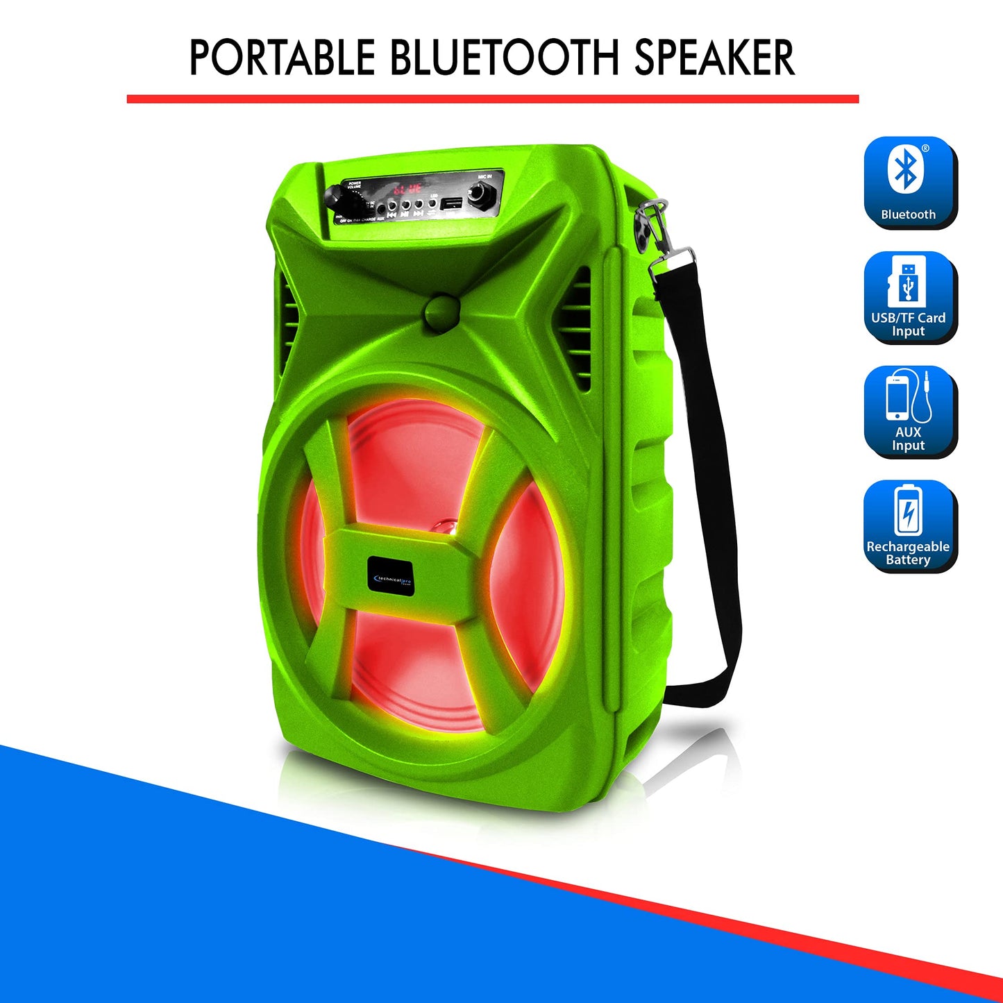 Technical Pro (Qty 2) 500 Watts Portable 8 Inch Bluetooth Speaker with Woofer & Tweeter - Festival PA LED Speaker with Bluetooth/USB Card Inputs,
