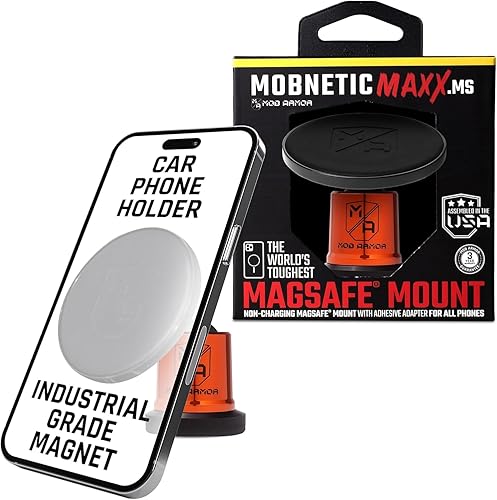 Mob Armor MobNetic Maxx MS - MagSafe Compatible Car Phone Mount w/ 90º Tilt, 360º Rotation & Durable Aluminum Build, Magnetic Holder for iPhone