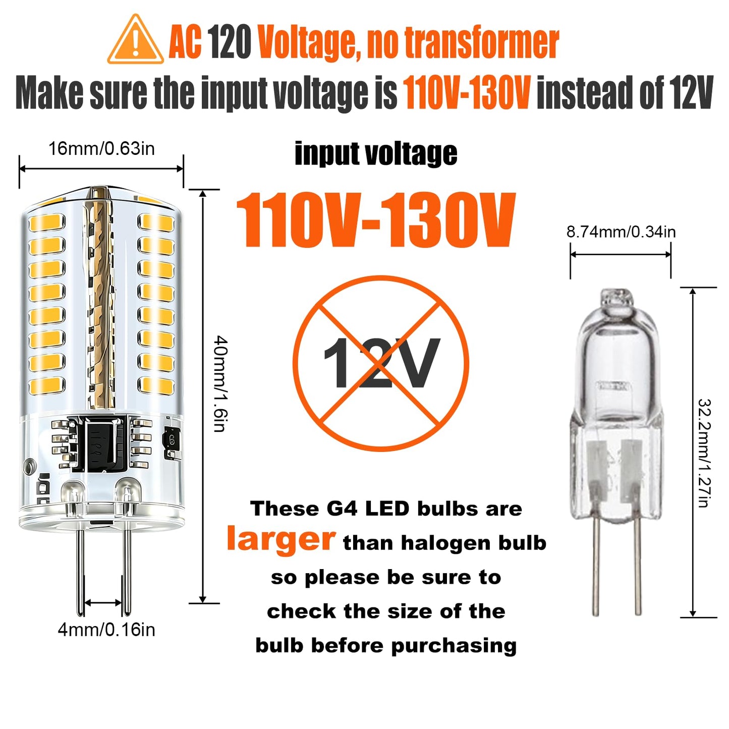 AC 110V-130V G4 LED Bulb Dimmable 3W 4000K 20W-30W Halogen Equivalent,10Pcs