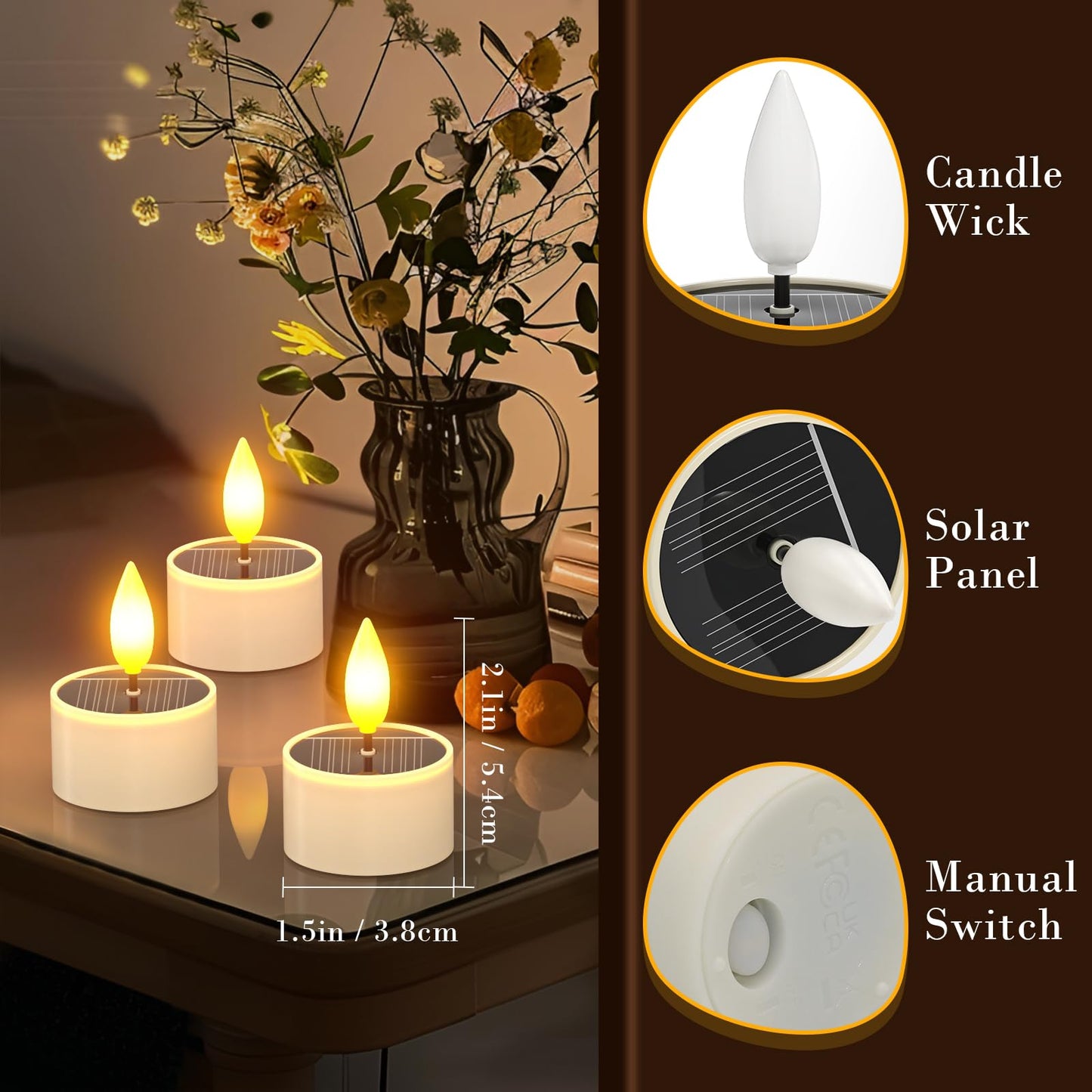 Yme Solar Tea Lights Outdoor Waterproof, 6 Pack Small Rechargeable Flameless LED Flickering Solar Candles with Dusk to Dawn Sensor, Votive Lights