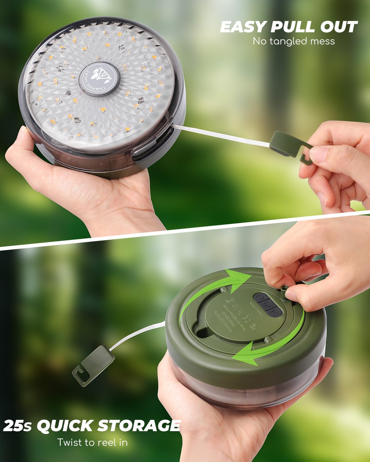 Camping String Lights, 32.8ft Retractable RGB Tent String Lights, Rechargeable LED Hanging Tent Lantern, Portable Twinkle Camp Lamp for Outdoor