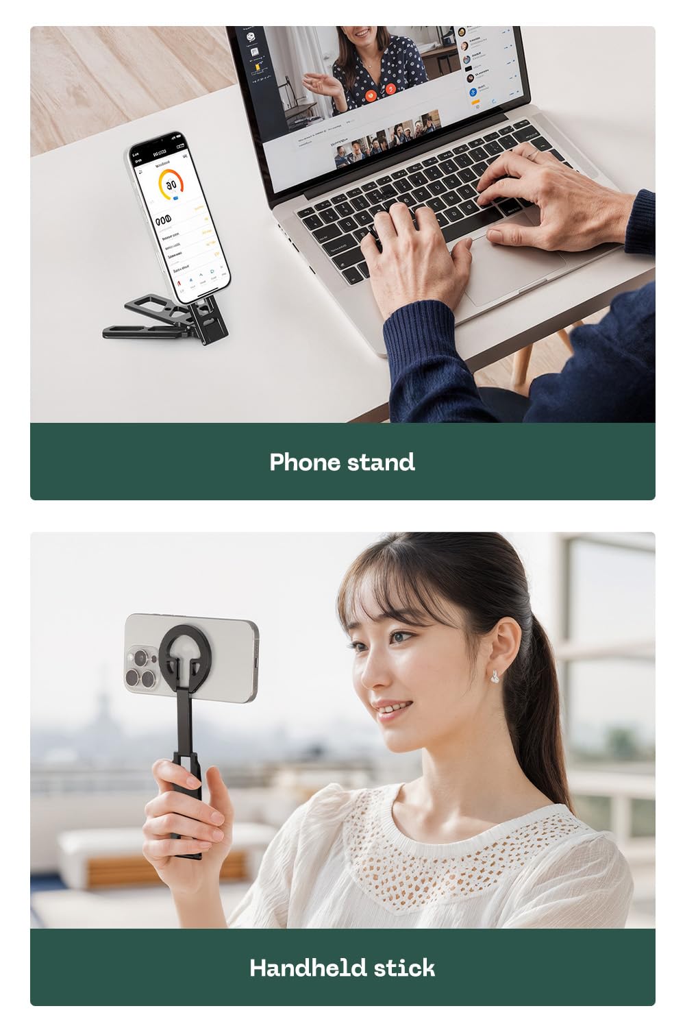 FANAUE Magnetic Tripod Mount - 360° Adjustable Aluminum Stand, Portable Foldable Design, Strong Magnetic Compatible Holder for iPhone, iPad