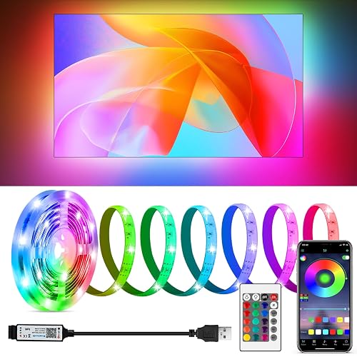 HOUHUI LED Strip Lights for TV, 9.8Ft RGB LED Lights for 32-50in TV Behind, App Control Music Sync Strip Lights IP65 Waterproof with Remote, USB LED