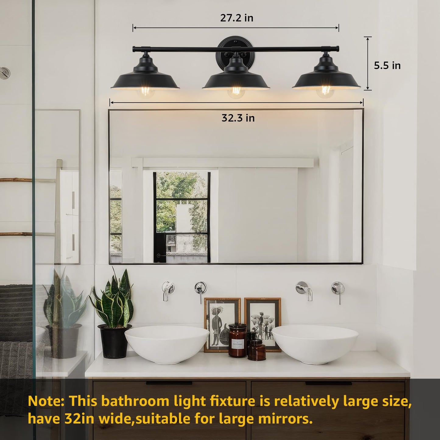 GoYeel Bathroom Vanity Light Fixtures Over Mirror 32.3"-Matte Black Wall Sconce Lighting 3 Lights Rustic Farmhouse Vanity Light Industrial Indoor Wall