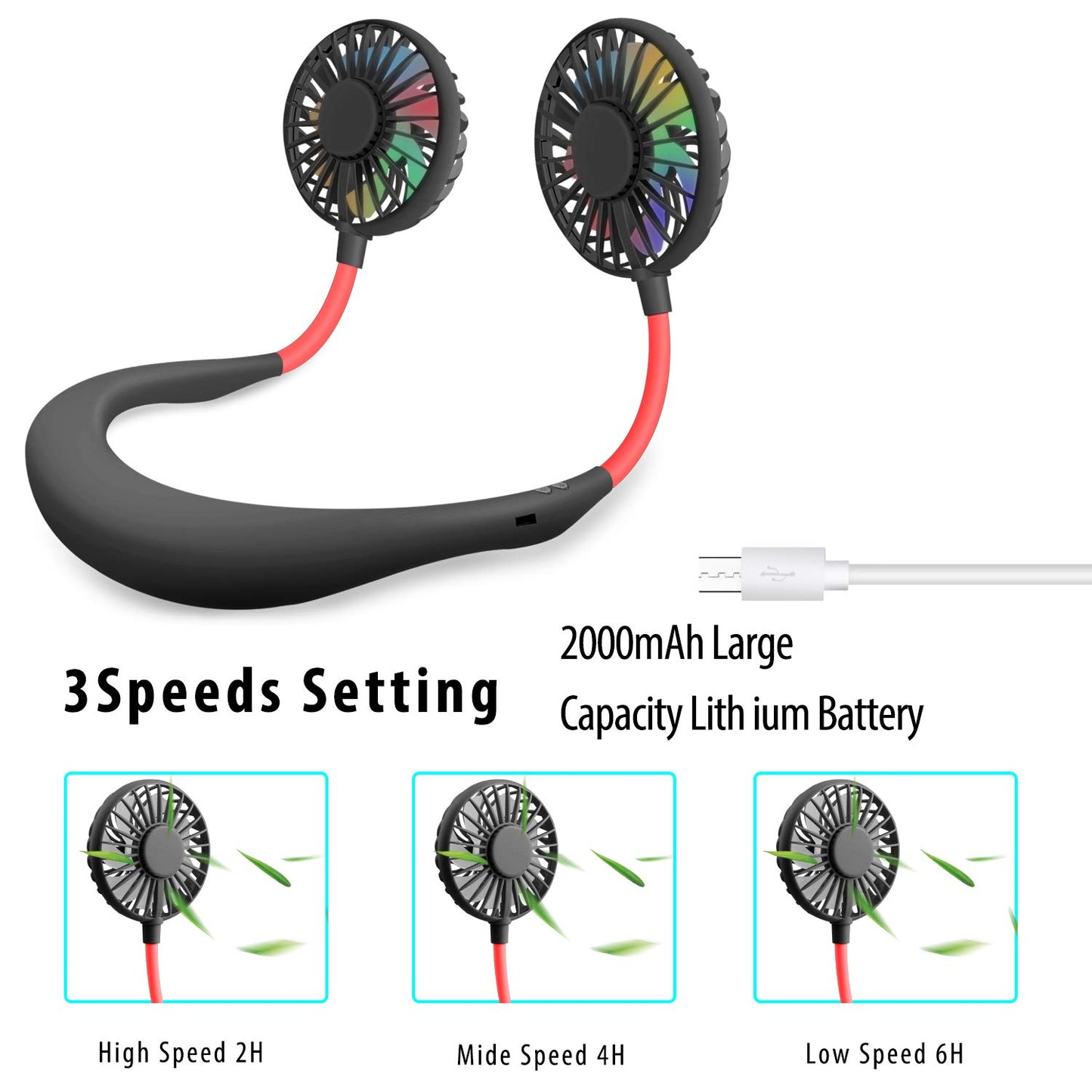DONWELL Hands Free Neck Fan, Portable Mini Rechargeable LED Neckband Fan with Dual Wind Head and Aromatherapy for Sports, Travelling, Outdoor, Office