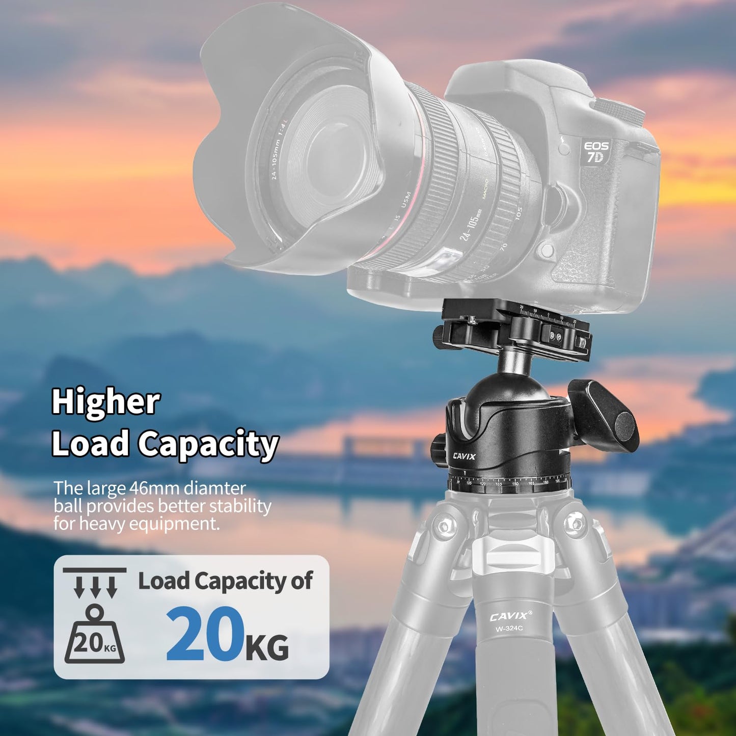CAVIX Lever Tripod Ball Head, Low Gravity Metal Ball Head Camera Tripod Head 44lbs/20kg Load, Panoramic Ball Head, with 1/4" Arca Swiss Quick Release