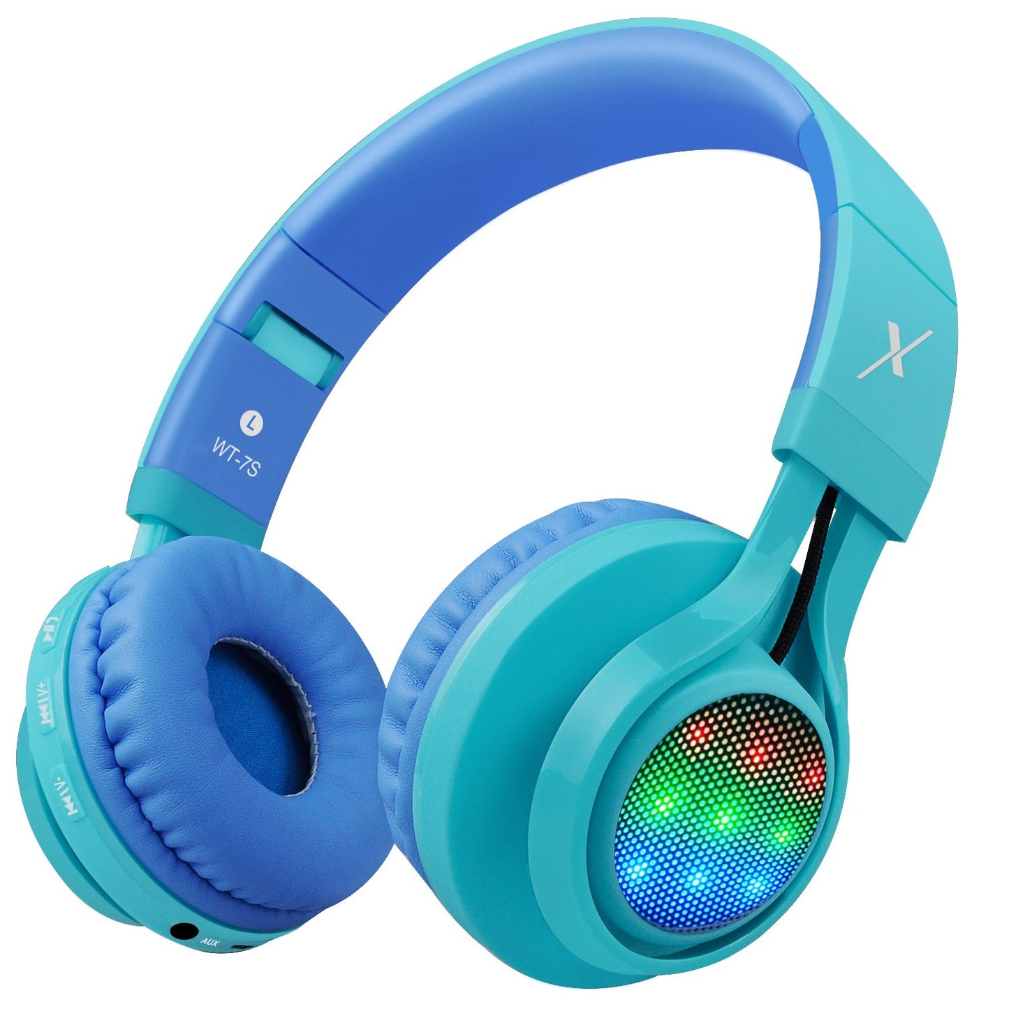 Riwbox WT-7S Kids Bluetooth Headphones, LED Light Up Wireless Foldable Stereo Headset with Microphone and Volume Control for PC/Tablet/TV/Travel…