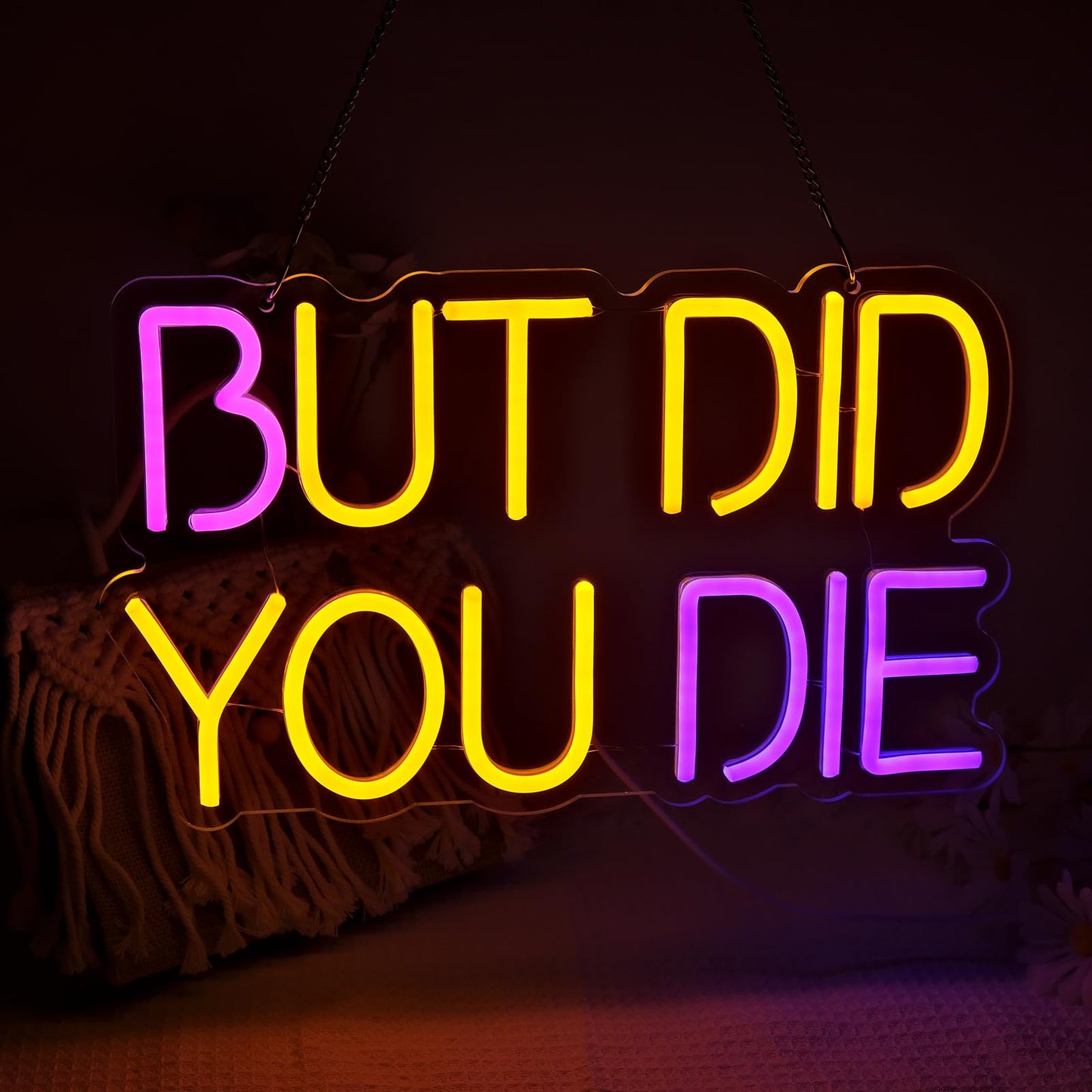 But Did You Die Neon Sign, Dimmable LED Wall Decor Funny Neon Light, USB Powered, Home Aesthetic Decor Man Cave Office Gym