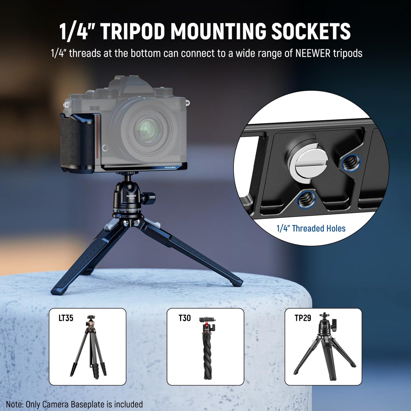 NEEWER Zfc L Bracket Handgrip Compatible with Nikon Z fc, Retro Formfitting Thin Camera Mounting Baseplate with Built in Handle & Thumb Grip for Arca