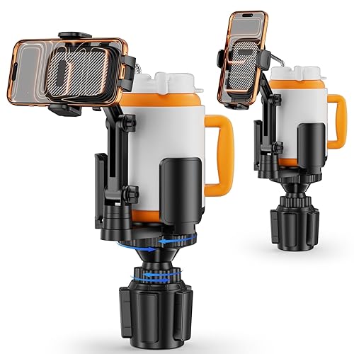 Phone Holders for Your Car, 2 in 1 Cup Holder Phone Mount with Expander, Secure Hold, Adjustable Base and Long Arm with 360°Rotation Car Phone Holder