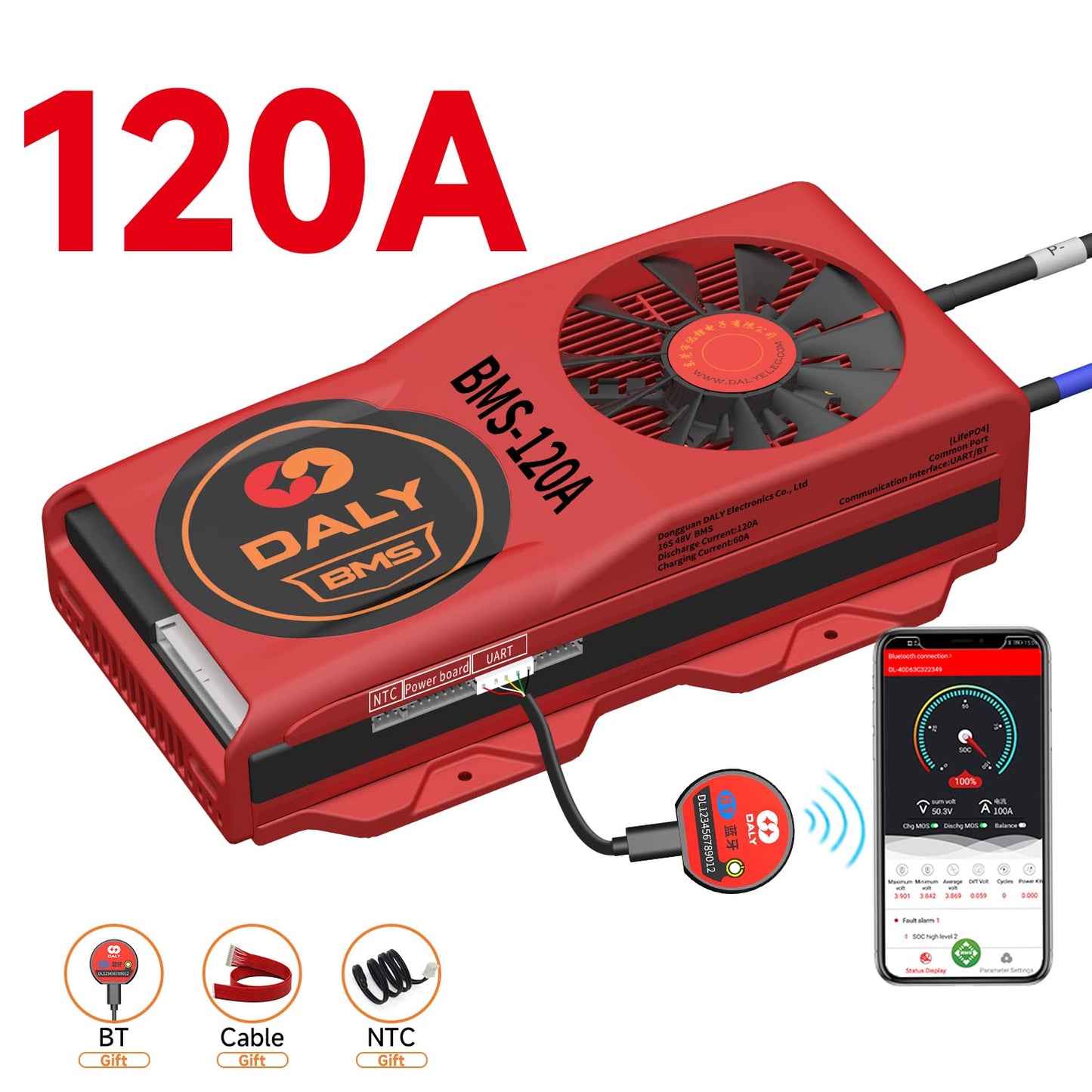 DALY Smart BMS 16S 48V LifePO4 PCB Protection Board with Balance Leads and Wireless Bluetooth Module for 16 Cells 48Volts Lithium Battery Pack(Smart…