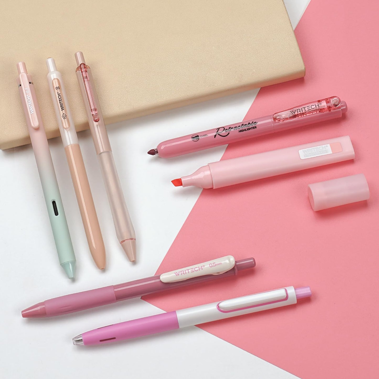 WRITECH Gel Pens Journaling Highlighters: Journal Set Aesthetic Assorted Pastel Color Ink 0.5mm Fine Point Retractable 0.7mm Black Pen Smooth Writing