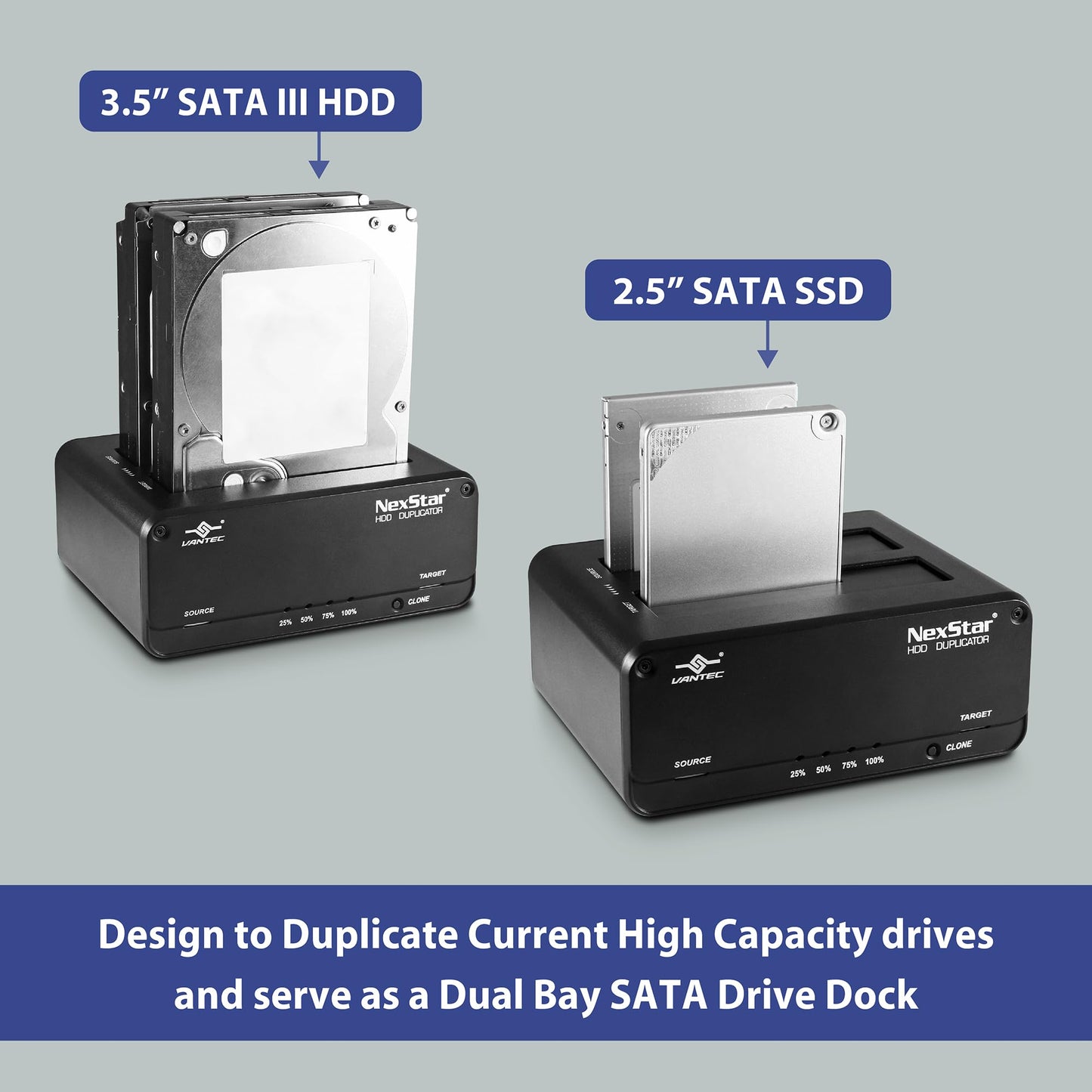 NexStar JX, USB 3.2 Gen1, Dual Bay Dock for SATA III Drive with Clone Function, USB 3.2 Gen1 (NST-D258S3-BK),Black