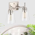 Edvivi 2-Light Bathroom Light Fixtures, Brushed Nickel Vanity Light Over Mirror, Indoor Wall Sconce with Clear Cone Glass Shade, Wall Lamp