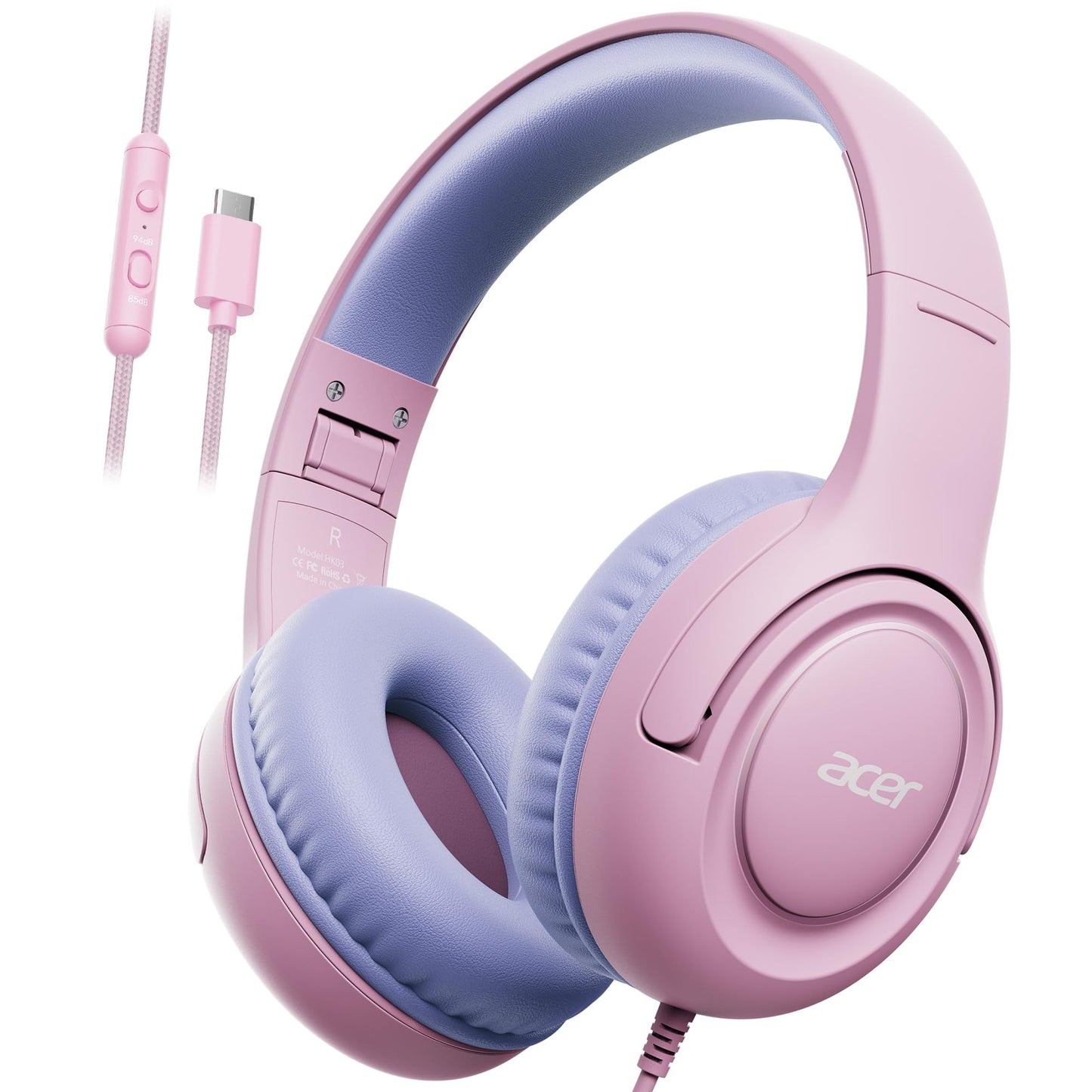 Acer USB?C Kids Headphones for School, 85?94dB Limiter, w/Mic HK03C