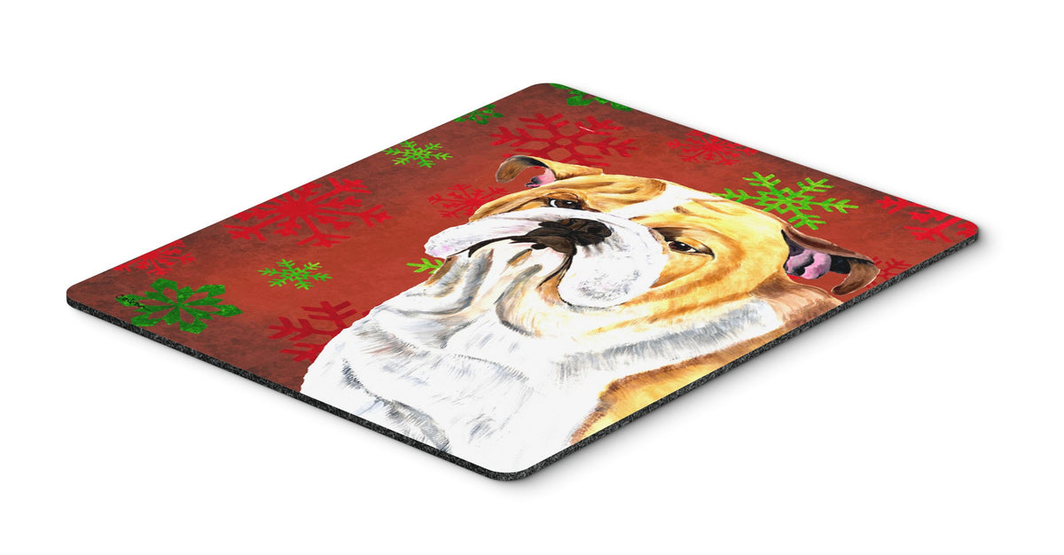 Caroline's Treasures SC9414MP Bulldog English Red and Green Snowflakes Holiday Christmas Mouse Pad, Hot Pad or Trivet for Home Office Gaming Working