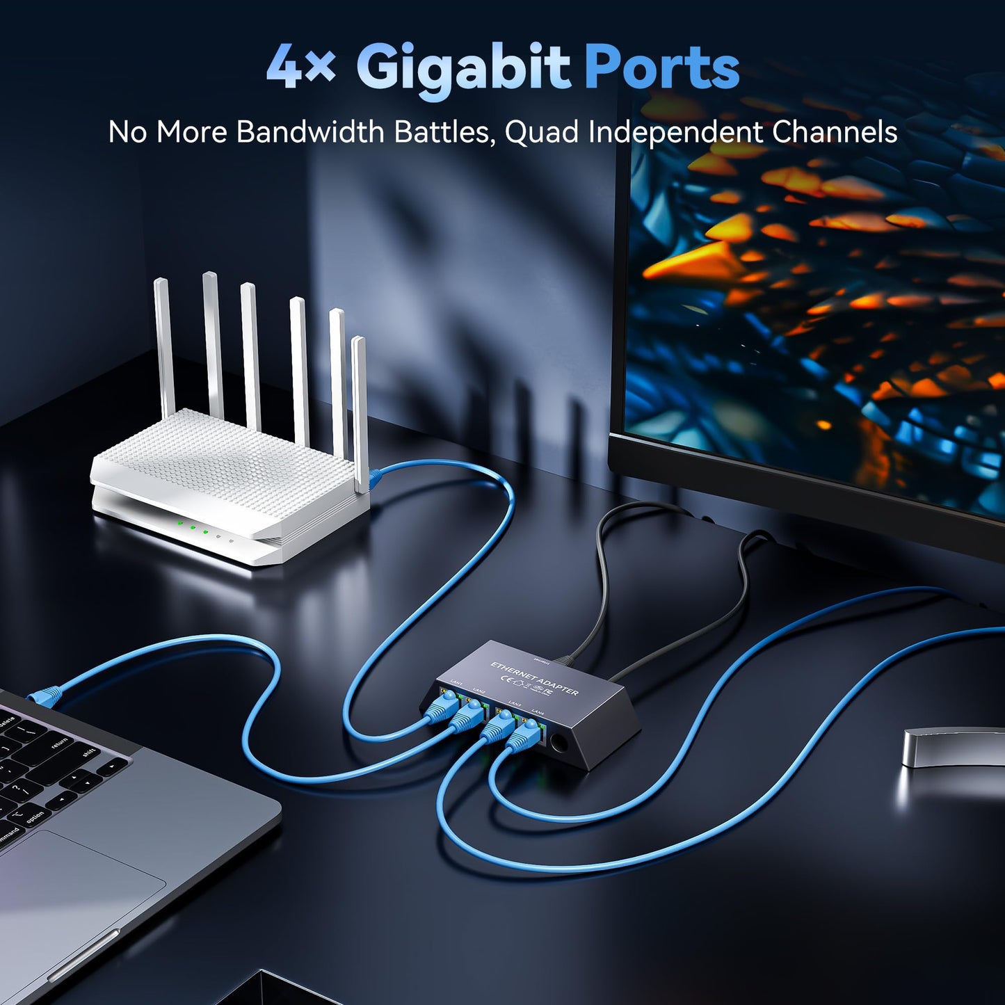 4 Ports Starlink Ethernet Adapter for Gen 3 and Starlink Mini, Connect 4 Wired Devices at Once Up to 1Gbps