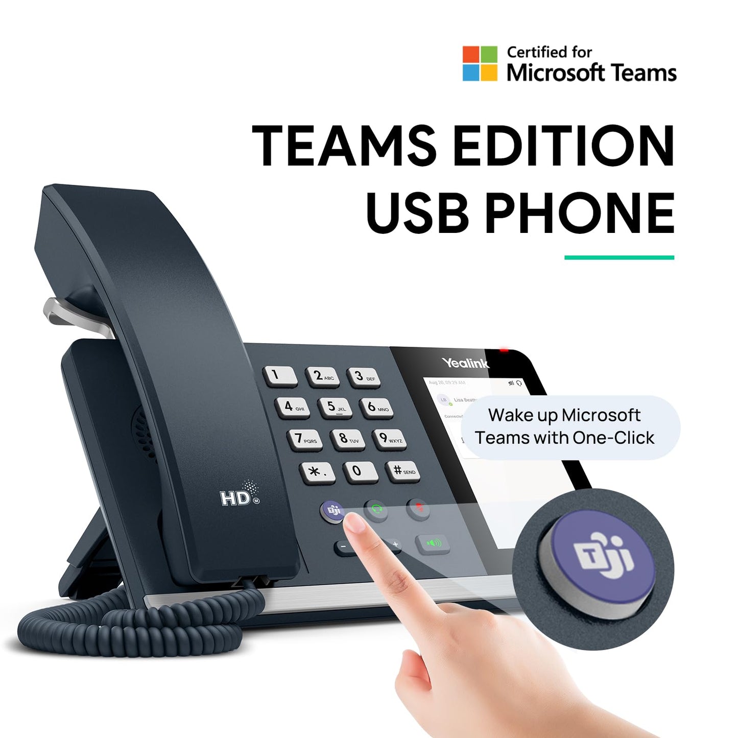 Yealink MP45 Microsoft Teams Certified USB Desk Phone | NOT SIP/VoIP Compatible | Plug & Play,Powered by Computer via USB-A/C | Dedicated Teams/Skype