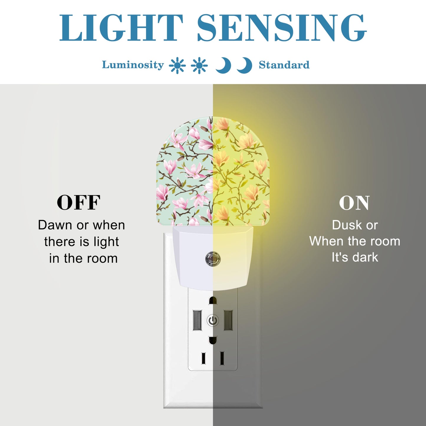 Uiaoiais Plug in Night Lights Magnolia Flowers and Leaves Nightlight Plug Into Wall Dusk to Dawn Sensor LED Night Light for Kid Girls Boys Room Decor