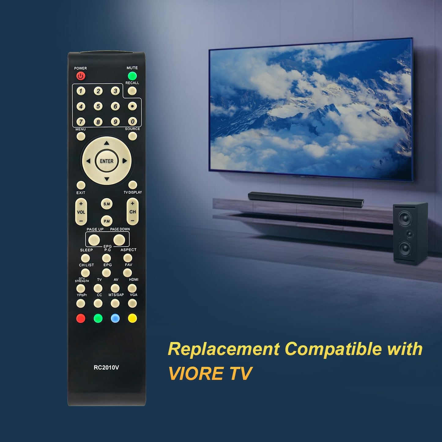 RC2010V Remote Control Replacement fit for VIORE TV LC37VF56 LC32VF56 LC26VF56 LC24VF56 LC22VF56 LC32VH70 LC42VF56 LC32VH56A LC26VH56 LC19VF56