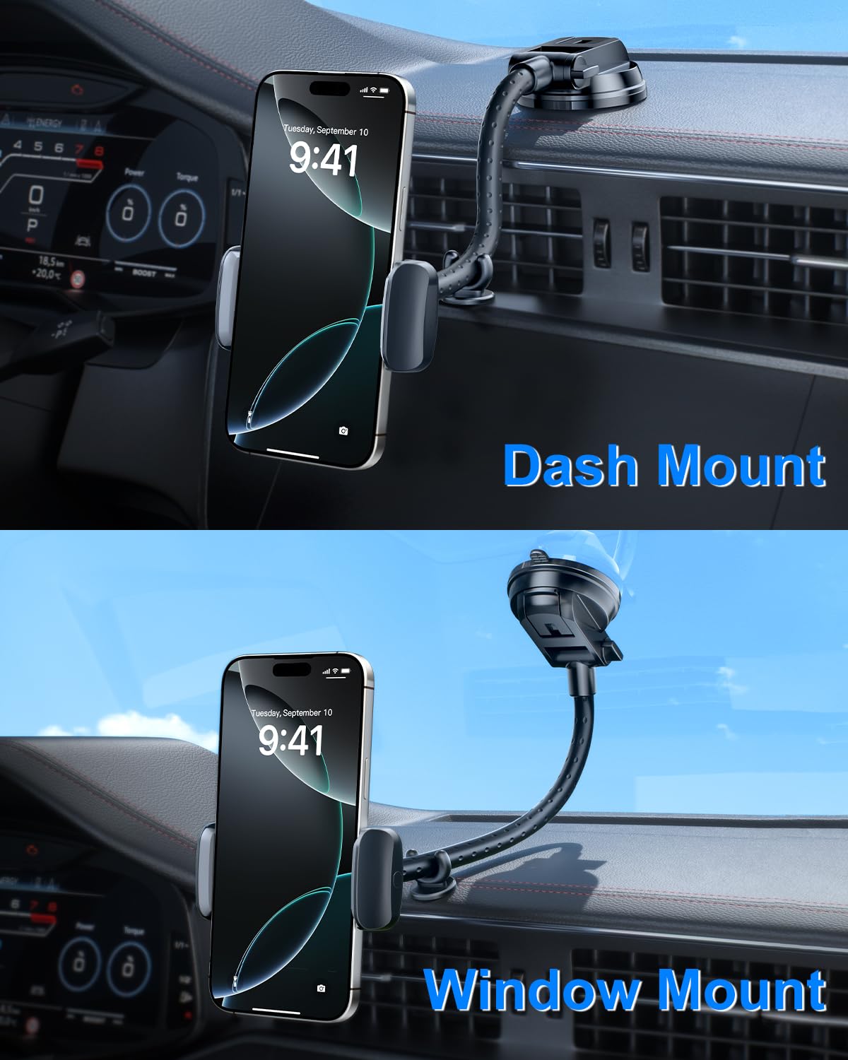 OATSBASF Gooseneck Phone Mount for Car, 360° Rotation Car Phone Holder Mount Dashboard Windshield Strong Suction Cup Cell Phone Holder Car Truck
