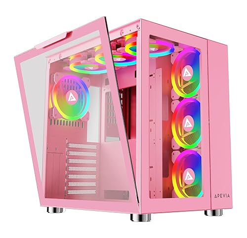 Apevia Prism-Elite-PK Prism Elite Mid Tower ATX Gaming PC Cube Case w/ 7X 120mm PWM ARGB Fans, 366 RGB Modes, Dual Tempered Glass Panels, 360mm