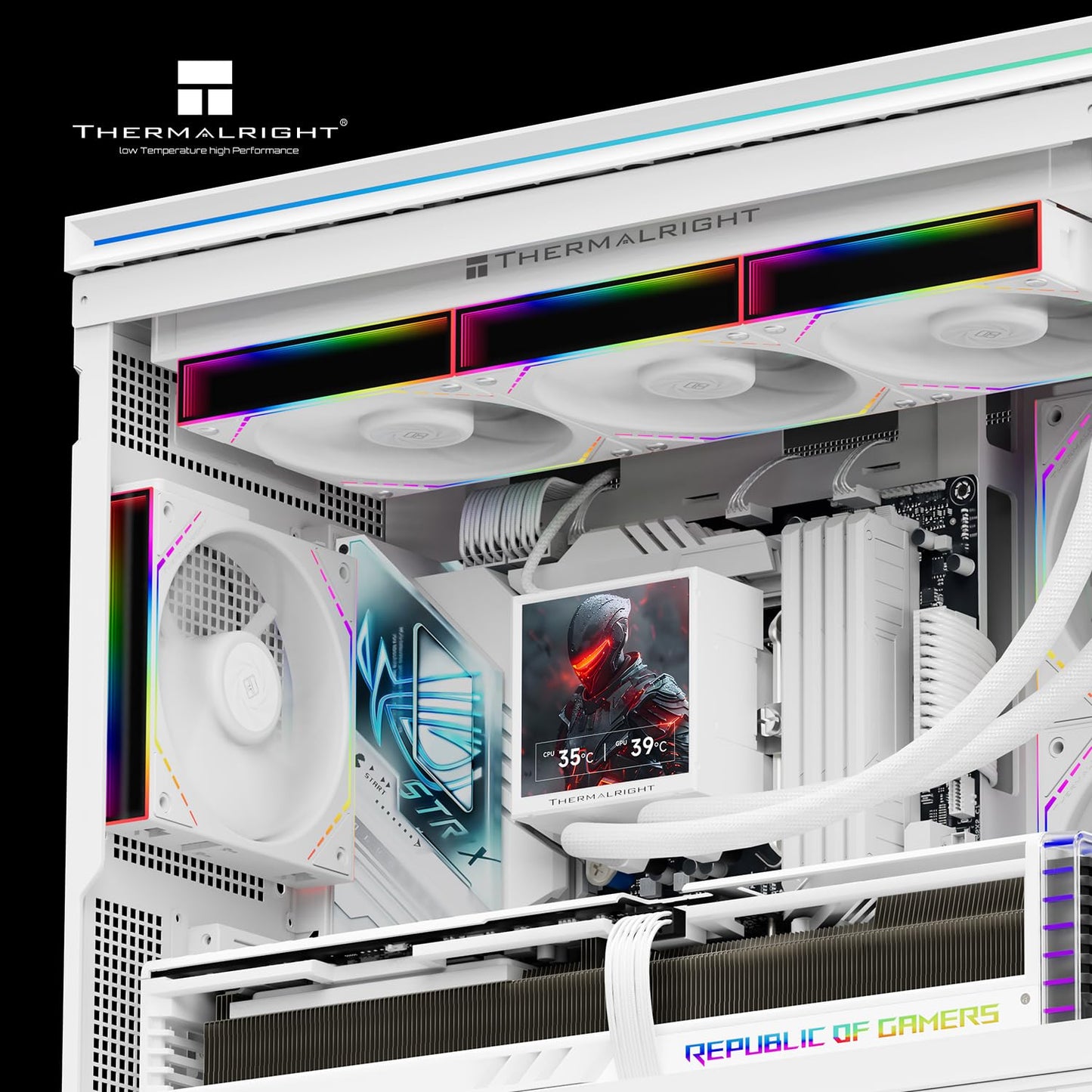 Thermalright Peerless Vision 360 ARGB White CPU Liquid Cooler with 3 PWM Fans for 2000RPM-Wireless Splicing,LCD Screen with 480x480 Resolution,360 Aio
