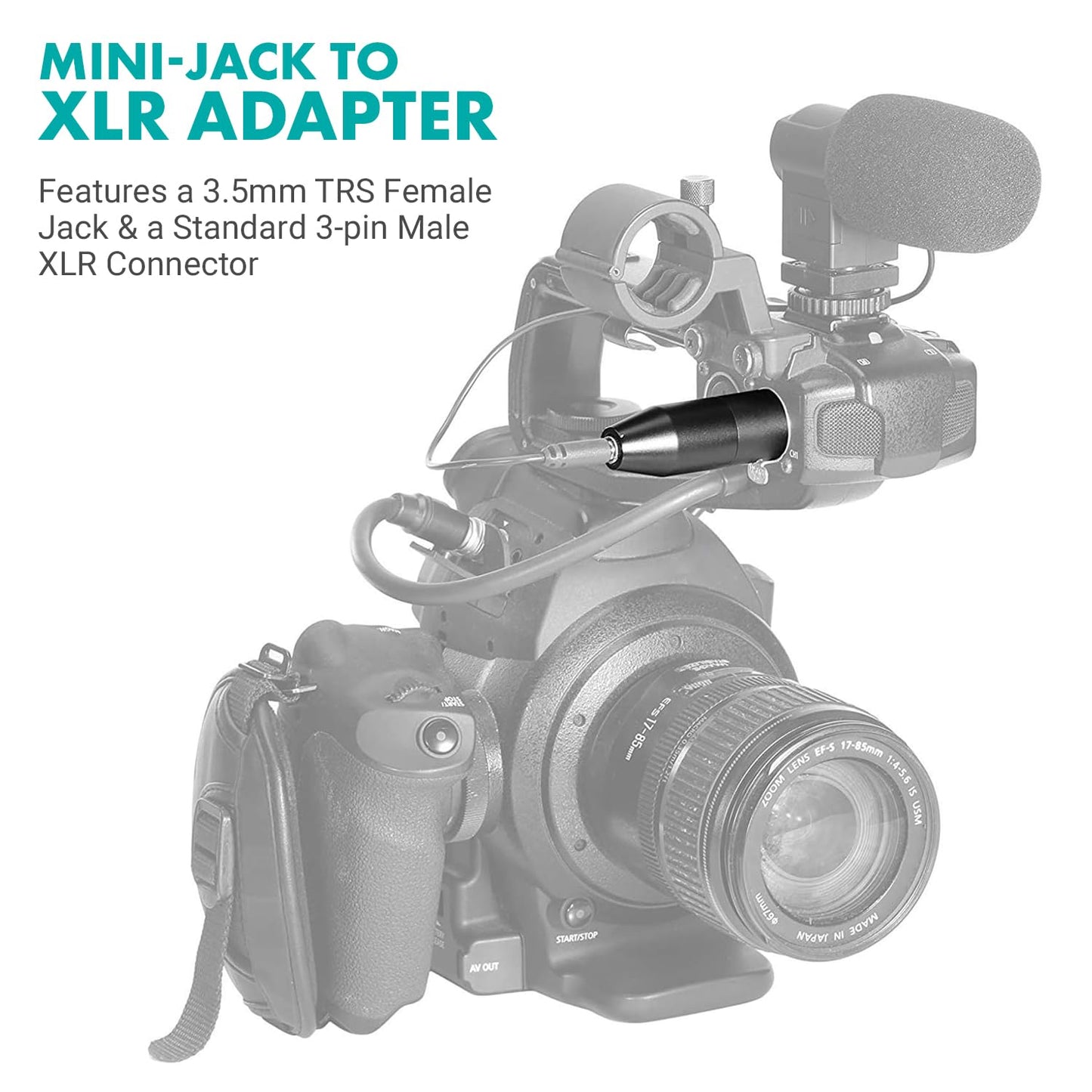 Movo FXLR-PRO 3.5mm (TRS) Mini-Jack Female Microphone Adapter to 3-pin XLR Male Connector with Integrated Phantom Power Converter