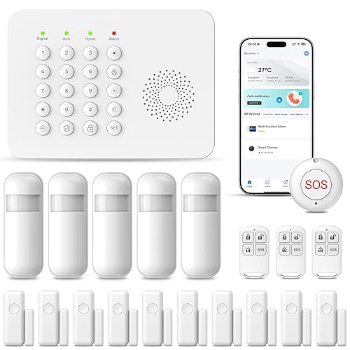 20 PCS Alarm System for Home Security,Wireless Home Security Systems with DIY Expandable Door Sensor,Motion Detector,4G GSM/Tuya App Alerts,Compatible