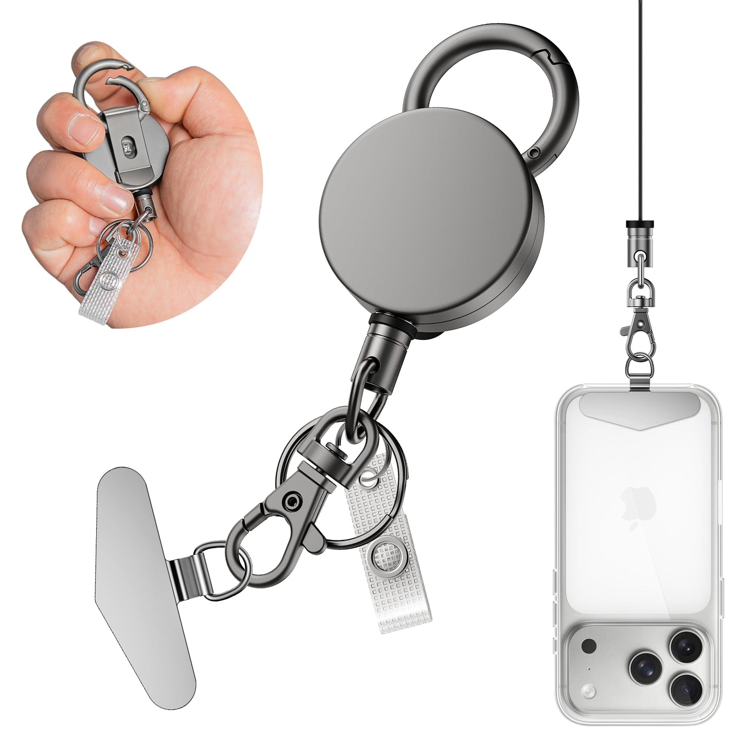 DINALLE Retractable Cell Phone Lanyard, Heavy Duty Metal Anti-Theft Phone Tether with Belt Clip Carabiner, Metal Universal Anchor, 28" Retractable