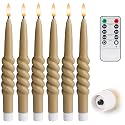 WYZworks 10" Smooth Taper with Twist LED Taper Candles - Light Tan, Set of 6 - Remote, 2/4/6/8-Hr Timer (24-hr Memory), Bottom On/Off Button