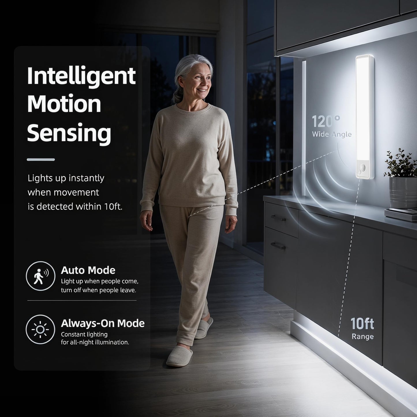 Under Cabinet Motion Sensor Lighting: Dimmable Rechargeable Lights Indoor - Battery Operated Lights - Undercabinet Wireless Closet Light Magnetic Led