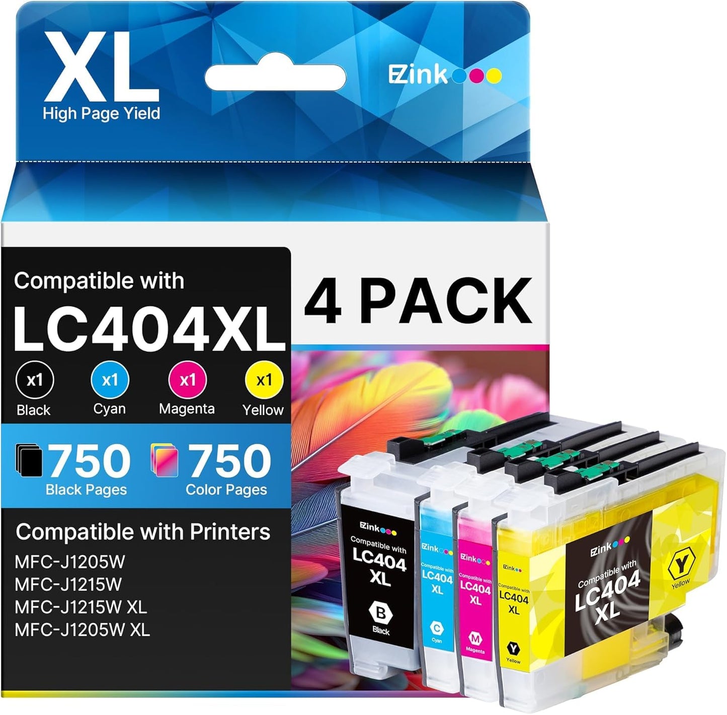 E-Z Ink LC404 MFC-J1205W LC 404 XL Ink Cartridges for Brother Printer 4Pack