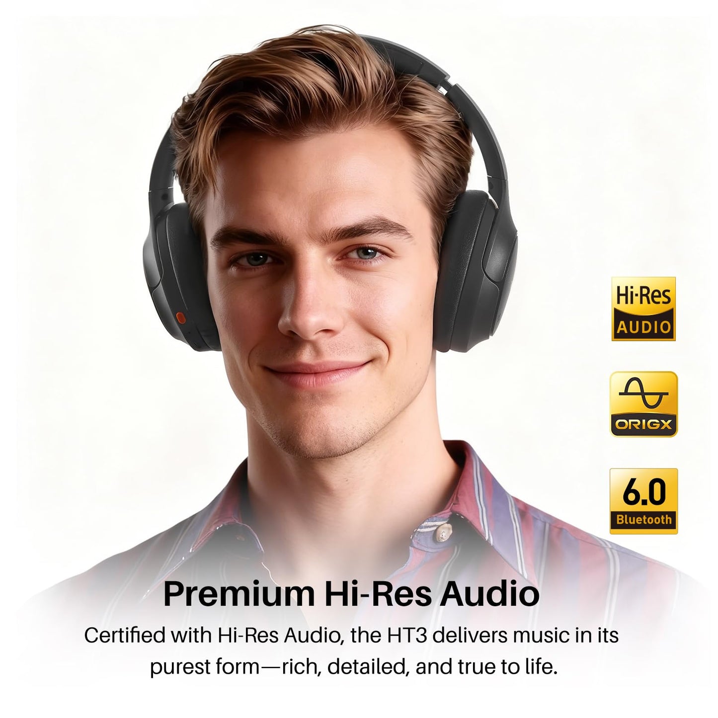 TOZO HT3 Hybrid Noise Cancelling Wireless Headphones, 90H Over Ear Headset