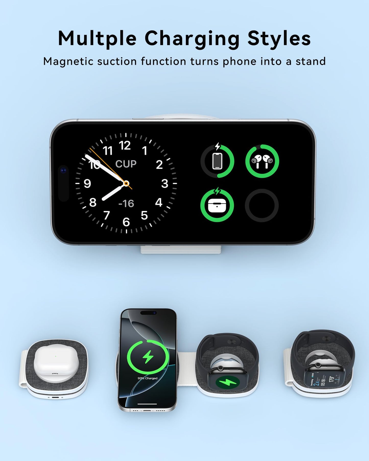 Charging Station for Apple Multiple Devices?2 in 1 Foldable Wireless Charger for Magnetic Wireless Charger Station Travel Charging Pad for Apple