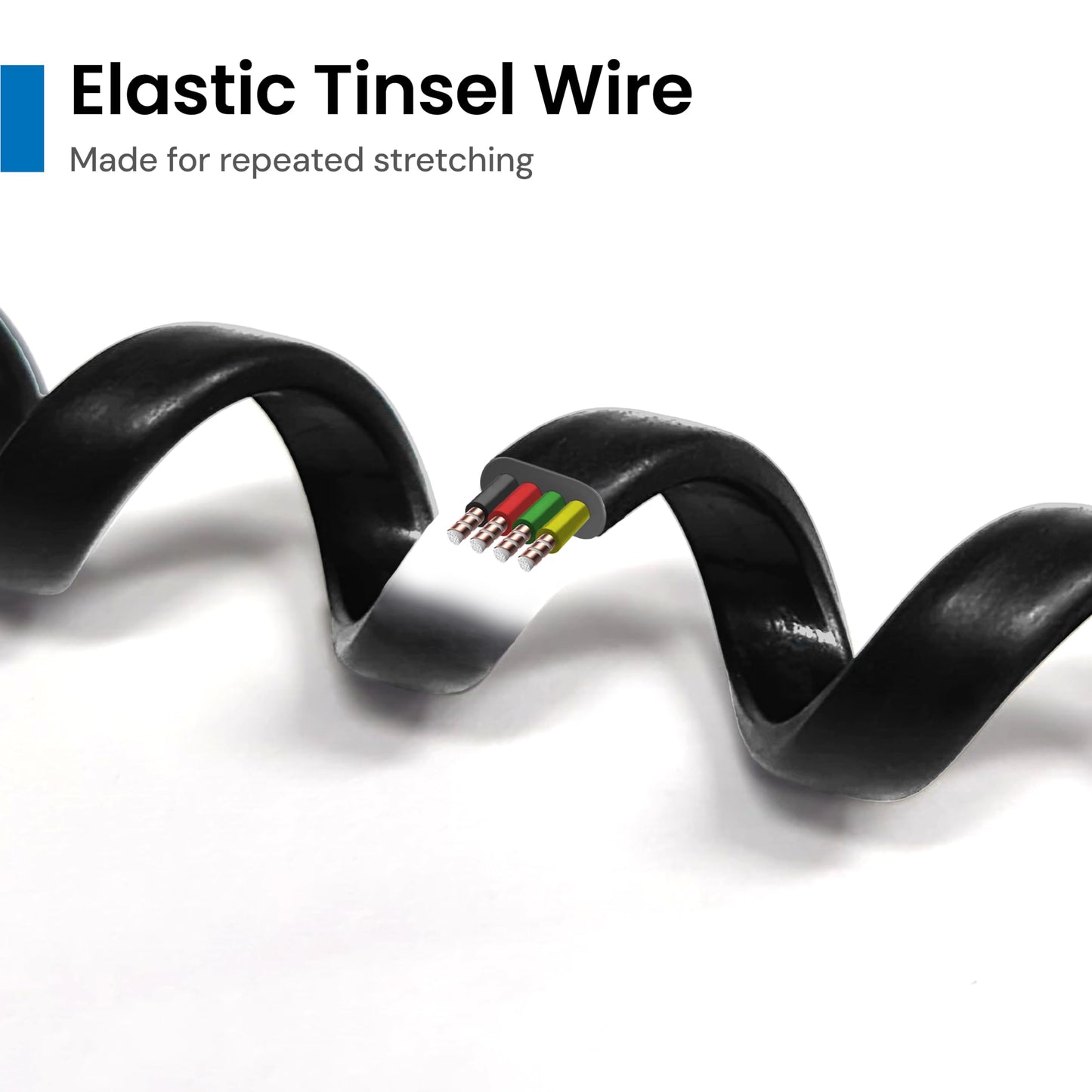 ICC Telephone Handset Cord/Phone Cord, 25 Ft - RJ9 (RJ22) Connectors, Glossy Black, 5-Pack - Curly Coiled Tangle-Free Design for PBX & VoIP Phones