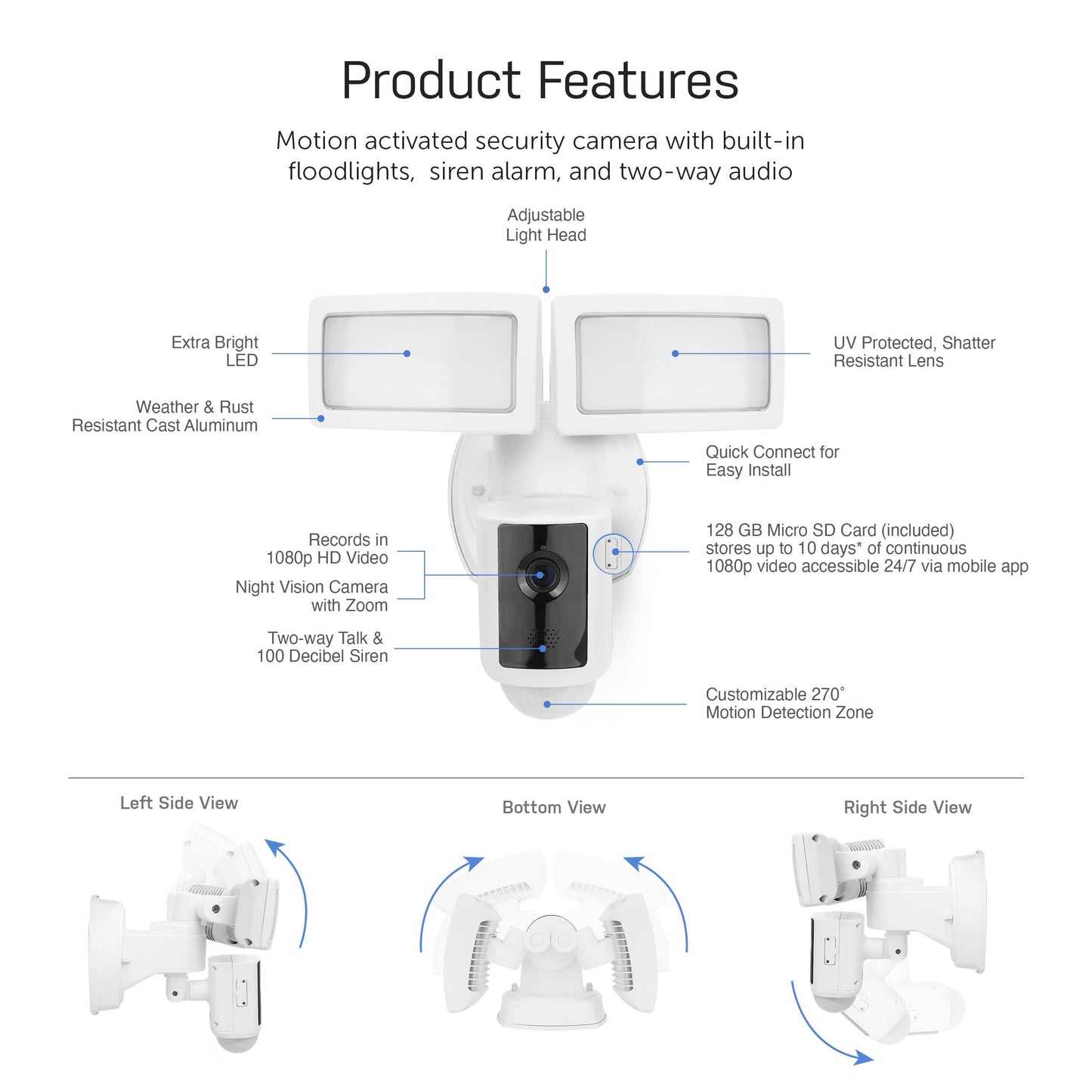 Feit Electric SEC3000/CAM/WIFI Outdoor LED Smart Security Camera with Motion Sensor, 2-Way Audio, 39-Watt Floodlight, Works with Alexa and Google