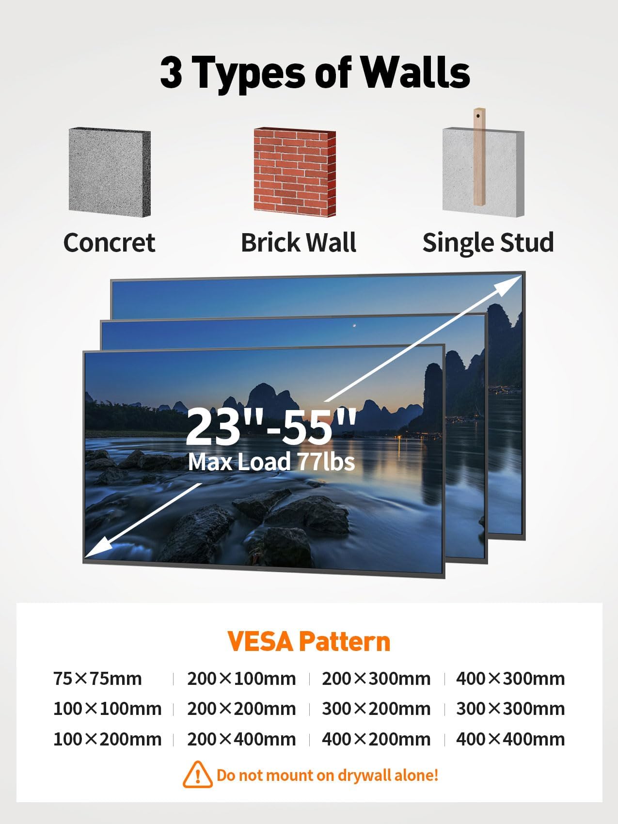Full Motion TV Wall Mount, Universal Fit for 26-55 Inch TVs, Up to 77 lbs, Tilt Extension with Articulating Arms, TV Bracket Wall Mount, Bracket