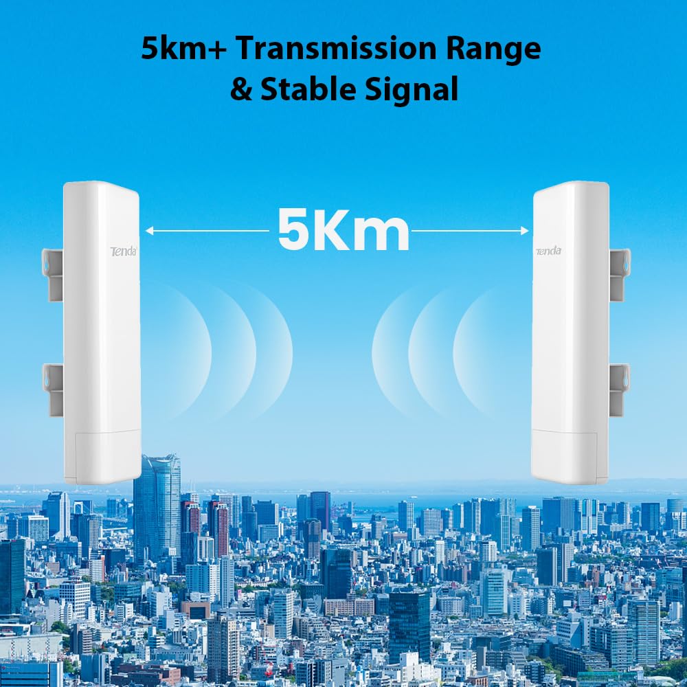 Tenda 2.4GHz Outdoor Long-Range CPE | 12dBi, 5km+ | Point to Point Wireless Bridge | AP/Station/WISP/P2MP/WDS Repeater/Router | 6KV Lightning