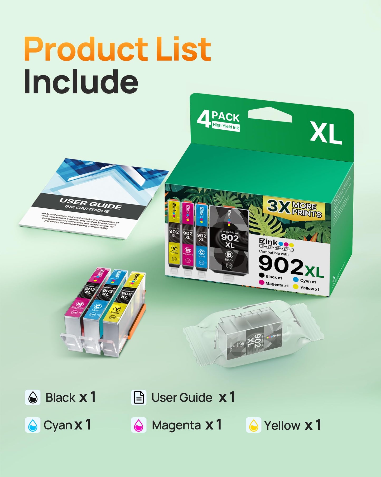 E-Z Ink Compatible 902 902XL Ink Cartridges for HP Printers Replacement for HP 902XL Ink Cartridges Combo Pack 4 Pack for Officejet Pro 6978 6968 6960