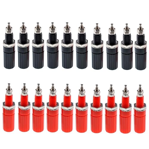 Oiyagai 20 Pack Binding Post Banana Plug Connectors, 4mm Panel Mount Jack Socket (10 Red + 10 Black), Speaker Amplifier Terminal for Audio, DIY