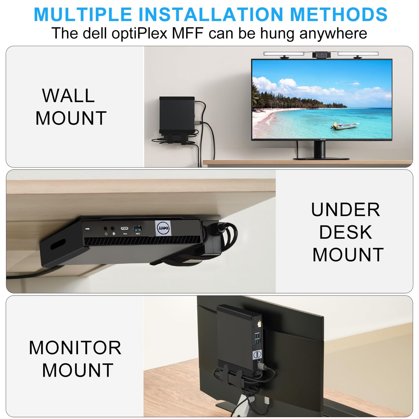 Mini PC Mount for Dell OptiPlex Micro Form Factor Case, Wall VESA and Under Desk Mount Fits DELL Micro PRO,Plus MFF