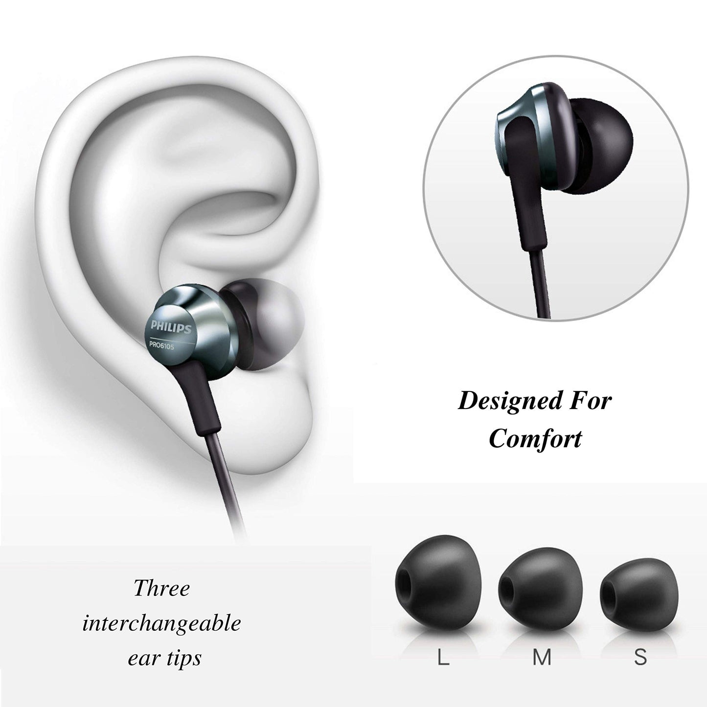 Philips Pro Wired Earbuds with Microphone, Hi-Res Audio in-Ear Headphones with 3.5mm Jack, Comfortable and Durable Build Earphones, Perfect for Music