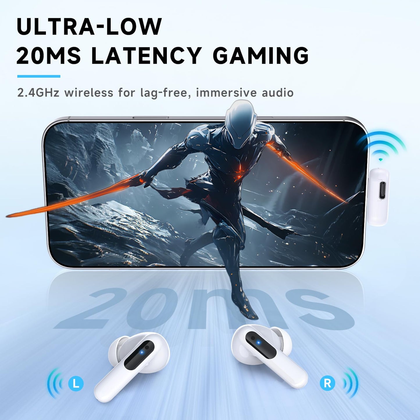 RYR Wireless Gaming Earbuds, 20ms Low Latency, Gaming Earbuds with Noise Cancelling Mic, 2.4Ghz & Bluetooth, LED Display, 36H Playtime for Meta Quest…
