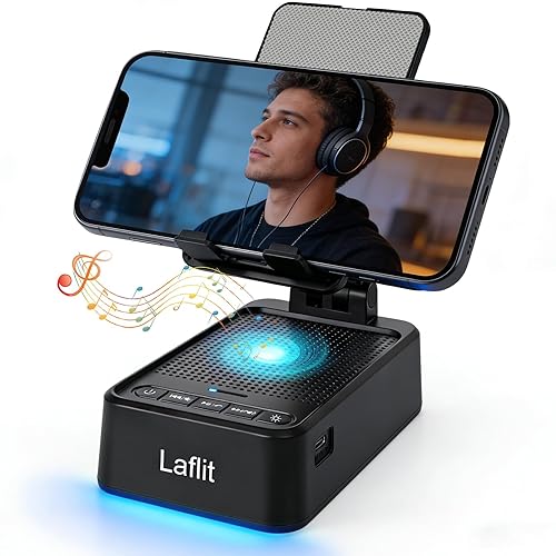 Laflit Gifts for Men Women, Phone Stand with Bluetooth Speaker & LED Ambient Light, HD Surround Sound Speaker, Compatible with All iPhone/Android