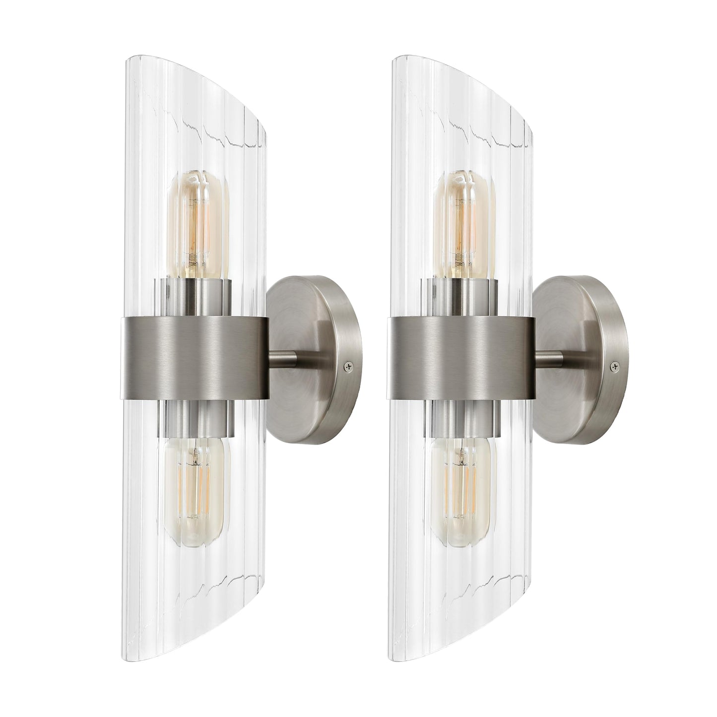 SAFAVIEH Lighting Collection Eytan Clear Glass/Nickle Vertical Wall Sconce Set of 2 Light Fixture, Ideal for Bathroom, Entryway, Vanity, Foyer